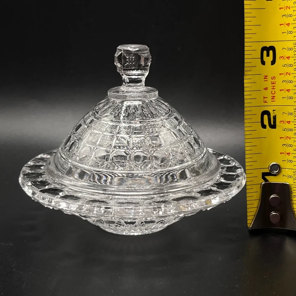 McKee Tappan Child Toy Clear Pressed Glass Round Butter Dish‎ Lid Flying Saucer